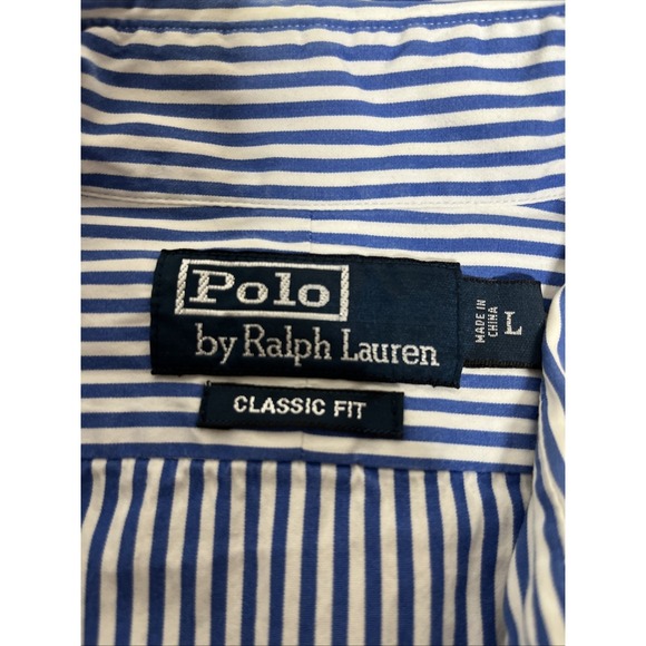 Ralph Lauren Blue White Striped Button Up Long sleeve Dress Shirt Men's Large - Picture 2 of 4